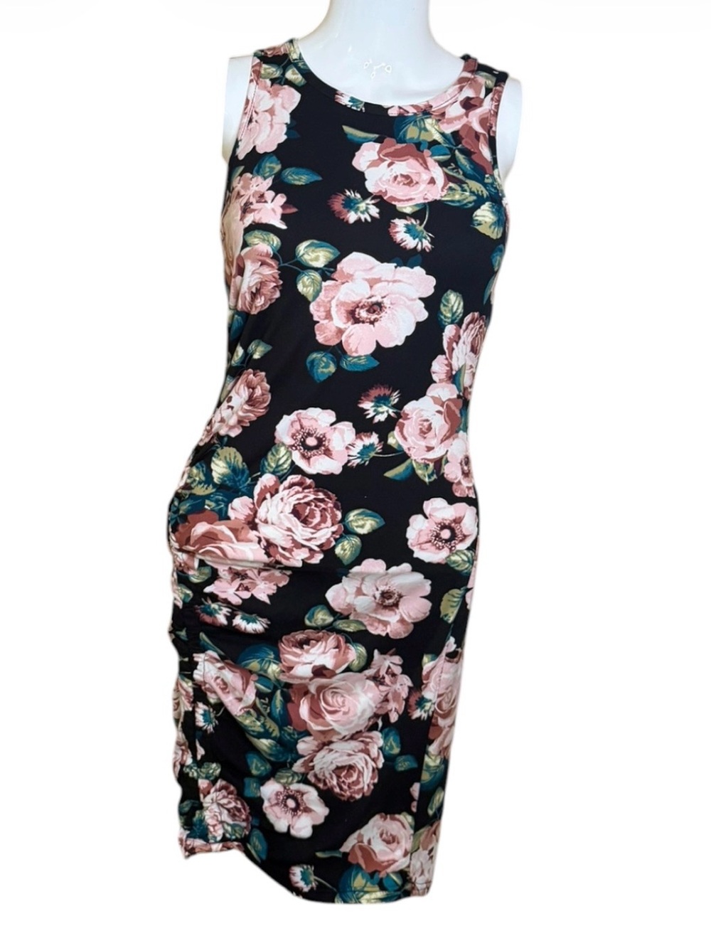 Teenie Weenie Black Midi Dress with Pink Floral Print